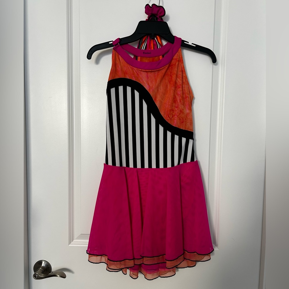 Pink, Orange, Black, and White Ice Skating/Synchro/Dance Dress